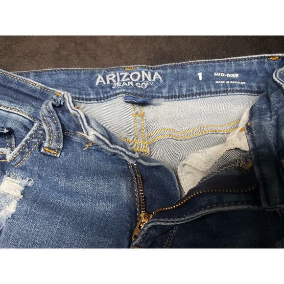 Arizona Jean Co. Mid Rise Dark Wash Distressed Shorts | Size 1 - Picture 2 of 6